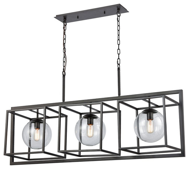 Elk Beam Cage 3-Lt Island Light 1141-075 - Oil Rubbed Bronze Finish, Clear Glass