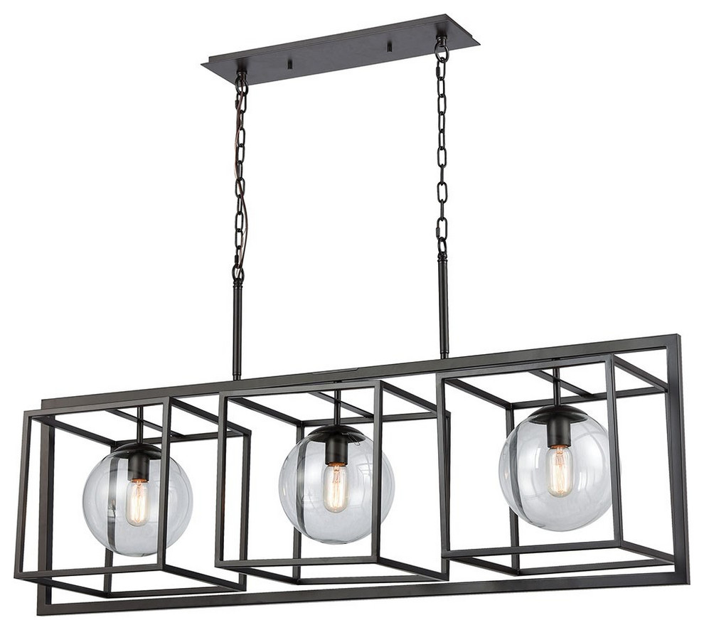 Elk Beam Cage 3-Lt Island Light 1141-075 - Oil Rubbed Bronze Finish, Clear Glass