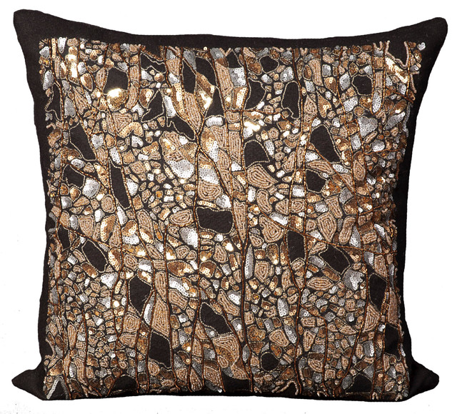 Mina Victory Luminescence Beaded Branches Pillow Black 20 X20