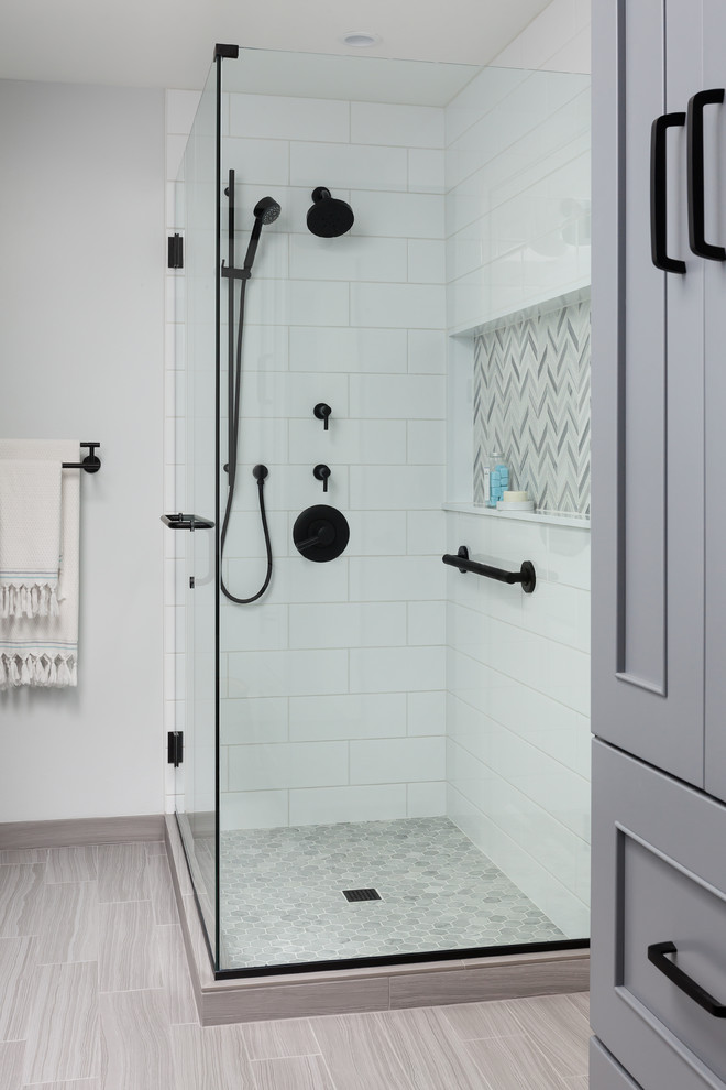 Gray + White En Suite Modern Bathroom Seattle by Kirk Riley Design