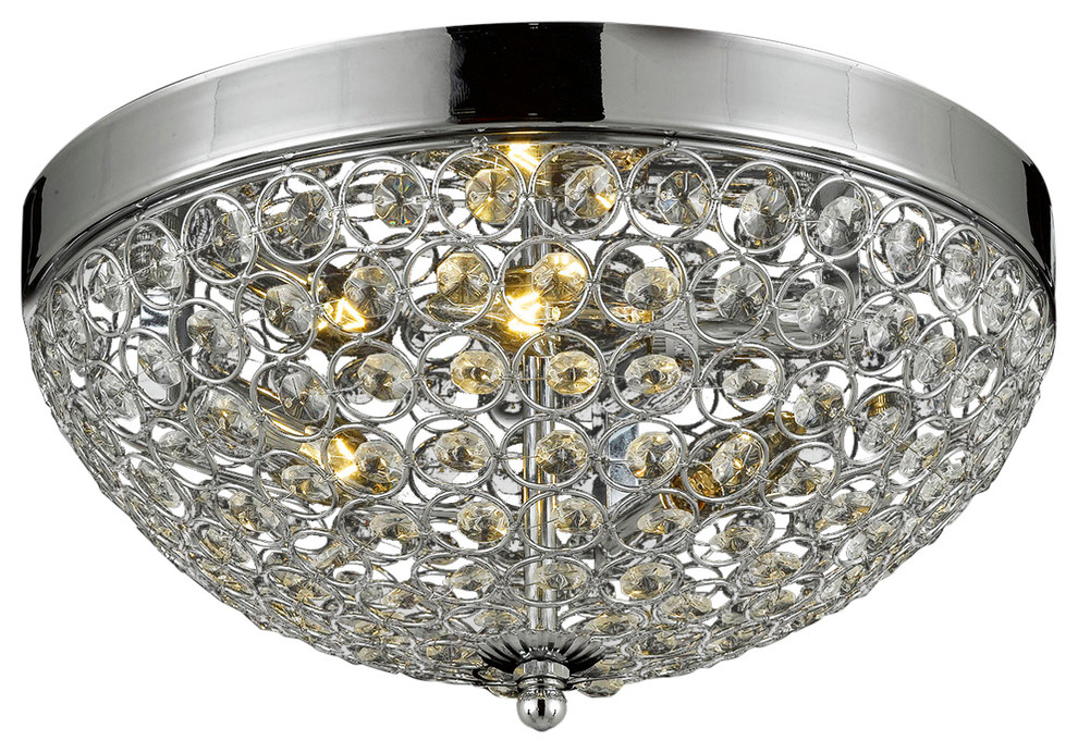 Flush Mount French Empire Crystal Chandelier, Silver - Contemporary