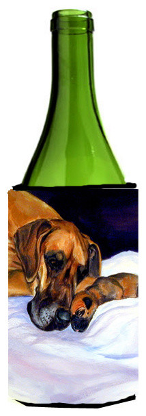 Natural Eared Fawn Great Dane Momma and Puppy Wine Bottle Beverage Insulator Be