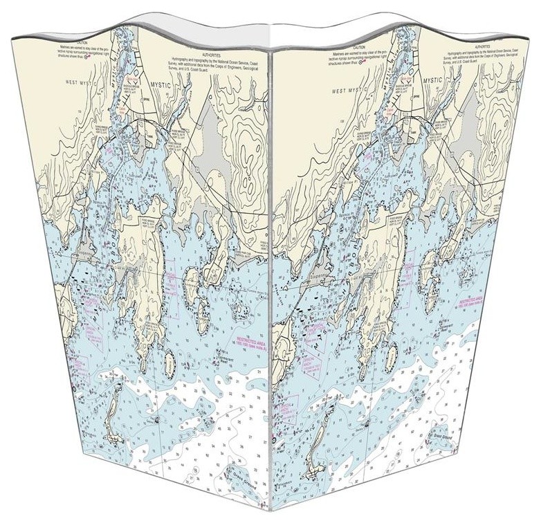 Mystic Nautical Chart Wastepaper Basket Traditional Wastebaskets