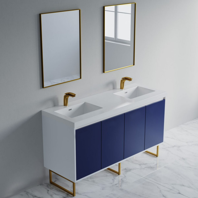Dello 60" Double Bathroom Vanity Set With Rectangle Legs - Contemporary ...