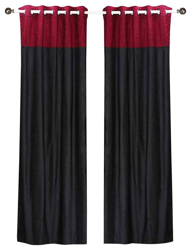 Lined-Signature Black and Burgundy ring top velvet Curtain Panel-80Wx63L-Piece