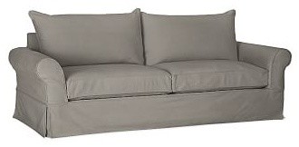 PB Comfort Roll Arm Sofa Slipcover, Knife Edge, Washed Linen/Cotton Metal Gray