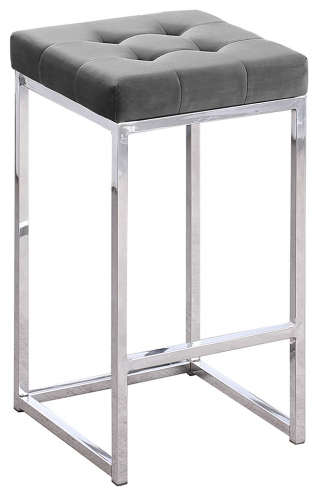 Jersey Gray Velvet Counter Height Stool in Silver (Set of 2) Bar