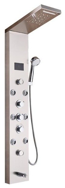 5-Stage LED Shower Panel With Massage Jets Rainfall Waterfall, Brushed Nickel