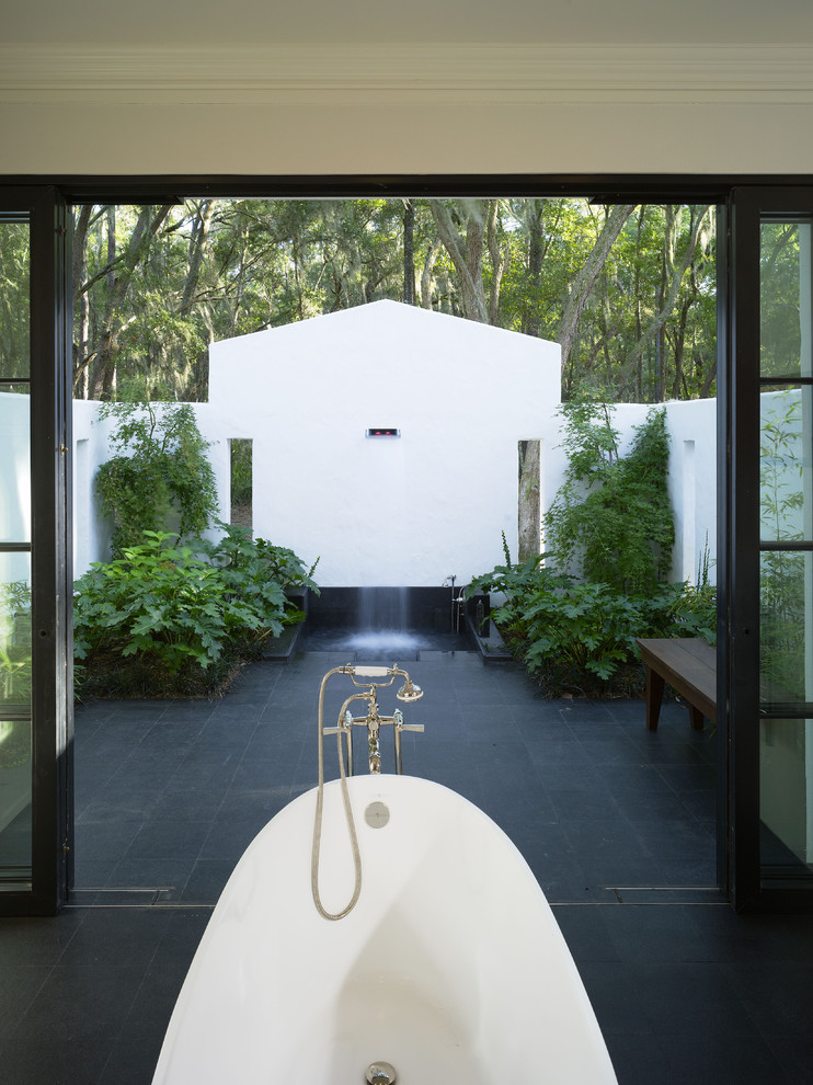 Design ideas for a contemporary bathroom in Atlanta with a freestanding tub.