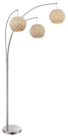 3-Lite Arch Lamp, Ps/Nat. Finish Bamboo Shade,Type A 60Wx3