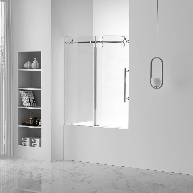 Tub Door Sliding Frameless Tempered Glass Contemporary Shower Doors
