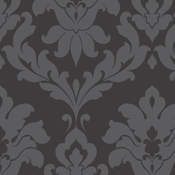 Plaza Damask Black, VG26227P Contemporary Wallpaper by American