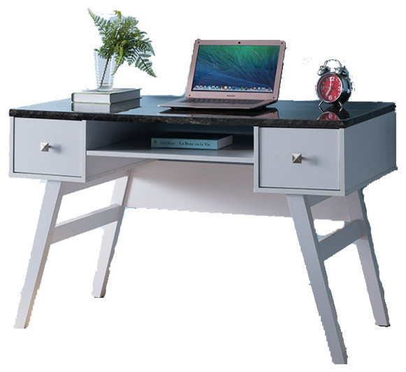 Smart Home Desk With Faux Marble Top Transitional Desks And