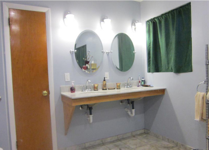 Bathroom - mid-sized transitional porcelain tile and gray floor bathroom idea in Cincinnati with gray walls and an undermount sink