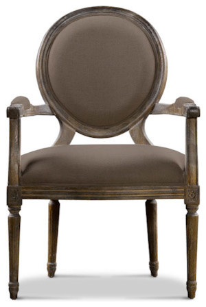 Vintage Louis Arm Chair in Brown Linen