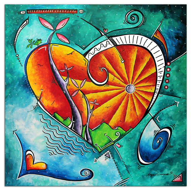 Heart Land, Orange & Turquoise Abstract Love Painting, Giclee on ...