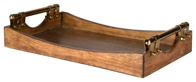 Kate And Laurel Ormond Walnut Wood Decorative Tray With Gold Metal Kate And Laurel Ormond Walnut Wood Decorative Tray With Gold Metal Handles
