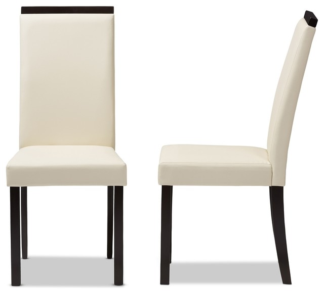 Modern and Contemporary Cream Faux Leather Upholstered Dining Chairs ...