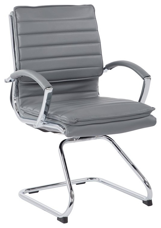 Office Star Guest Faux Leather Chair in Charcoal with Chrome Base