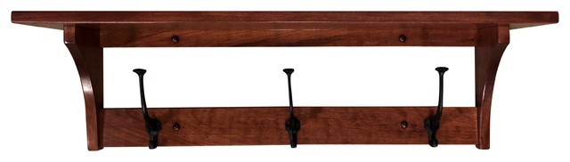 Shaker Coat Rack Shelf, Wall Mounted, Solid Cherry Wood, Amish American Made, 3