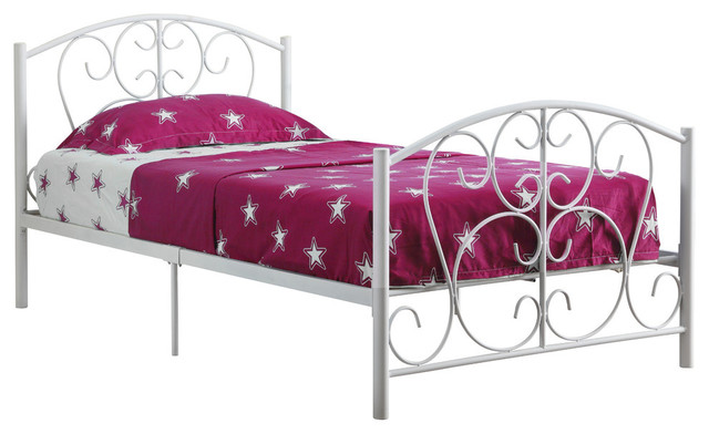 Monarch Specialties Bed, Twin Size, White Metal Frame Only, I2390W