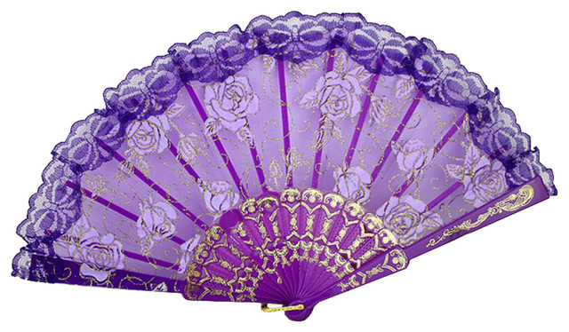 purple hand fan