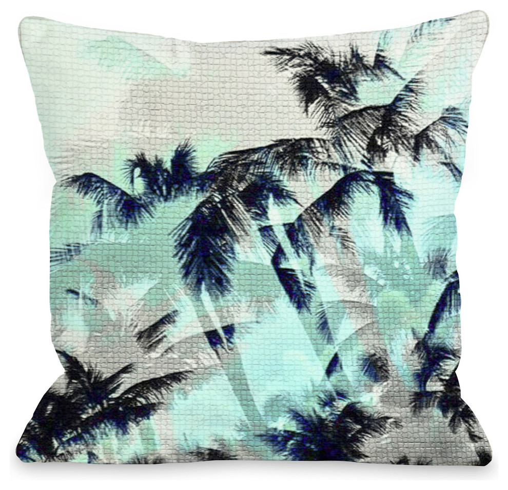 "Palm Tree Tile" Indoor Throw Pillow by OneBellaCasa, Turquoise, 16"x16"