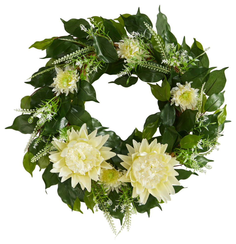 20" Protea Artificial Wreath Modern Wreaths And Garlands by Nearly Natural, Inc. Houzz