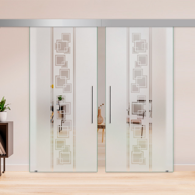 Double Sliding Glass Door With Design ALU100, 2x 28"x84" - Contemporary ...