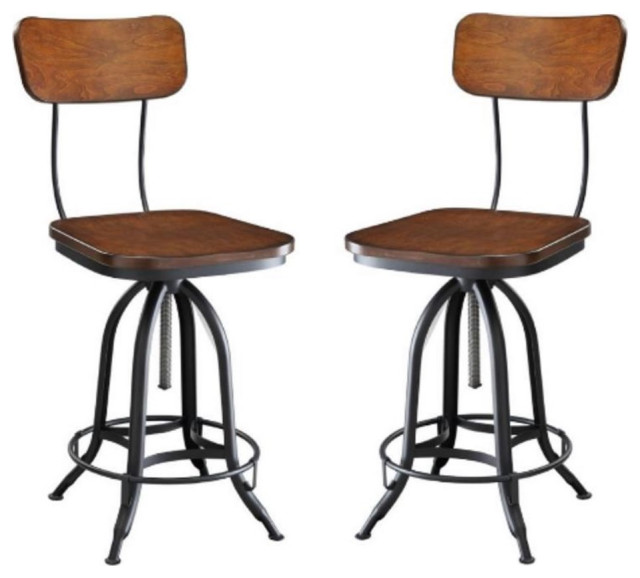 Home Square Adjustable Wood Bar Stool in Textured Black Finish Set of