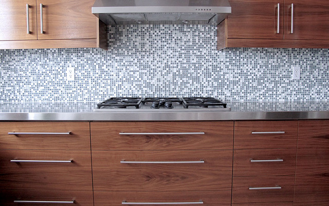 Walnut Kitchen With Stainless Steel Countertop Modern Kitchen