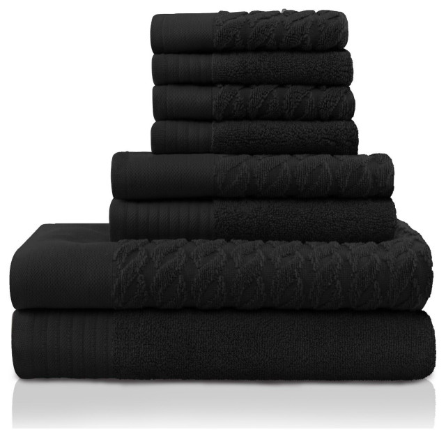 8 Piece Turkish Cotton Quick Drying Towel Set, Black