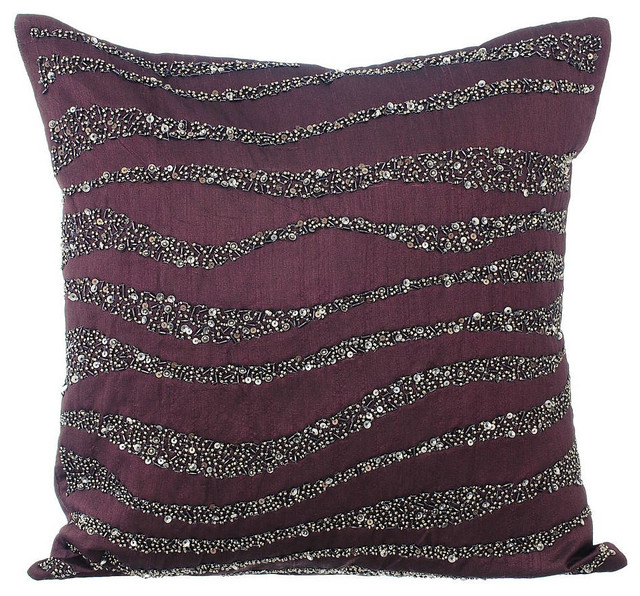 Purple Decorative Pillow Covers Silk, Purple Ripples ...