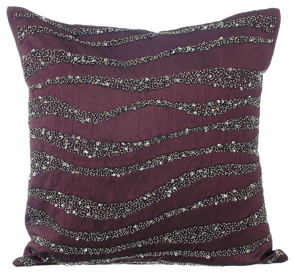 Textured Pintucks Plum Pillows Cover, Art Silk Pillow Covers, Plum Waves, 6. Deep Plum (Purple Ripples), 26"x26"