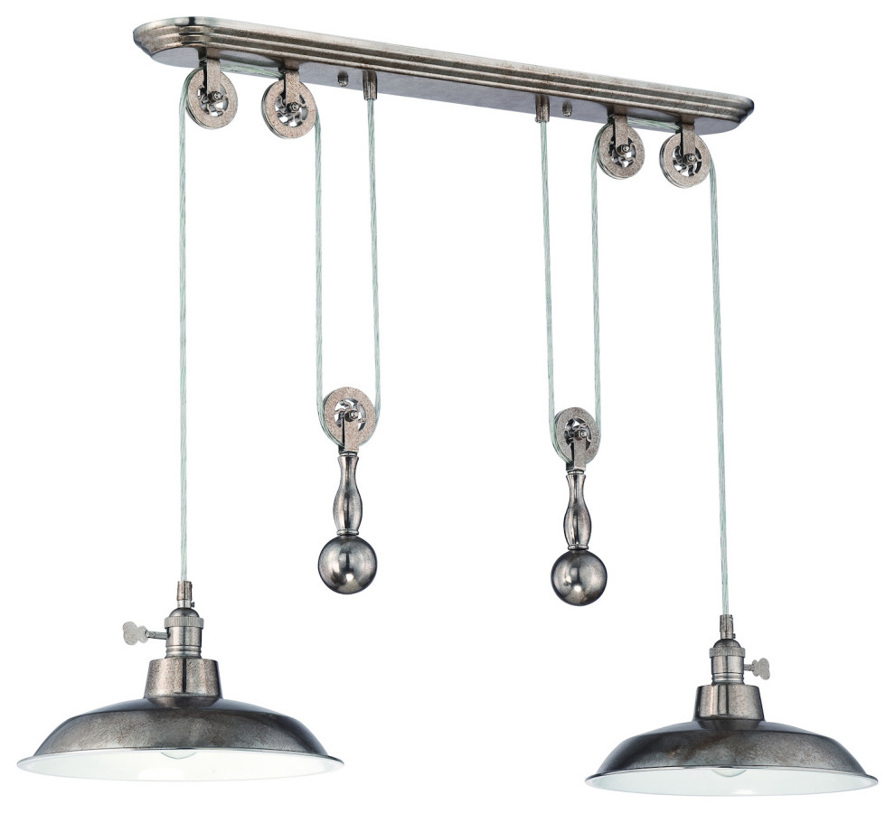 2 Light Pulley Pendant With Metal Shade