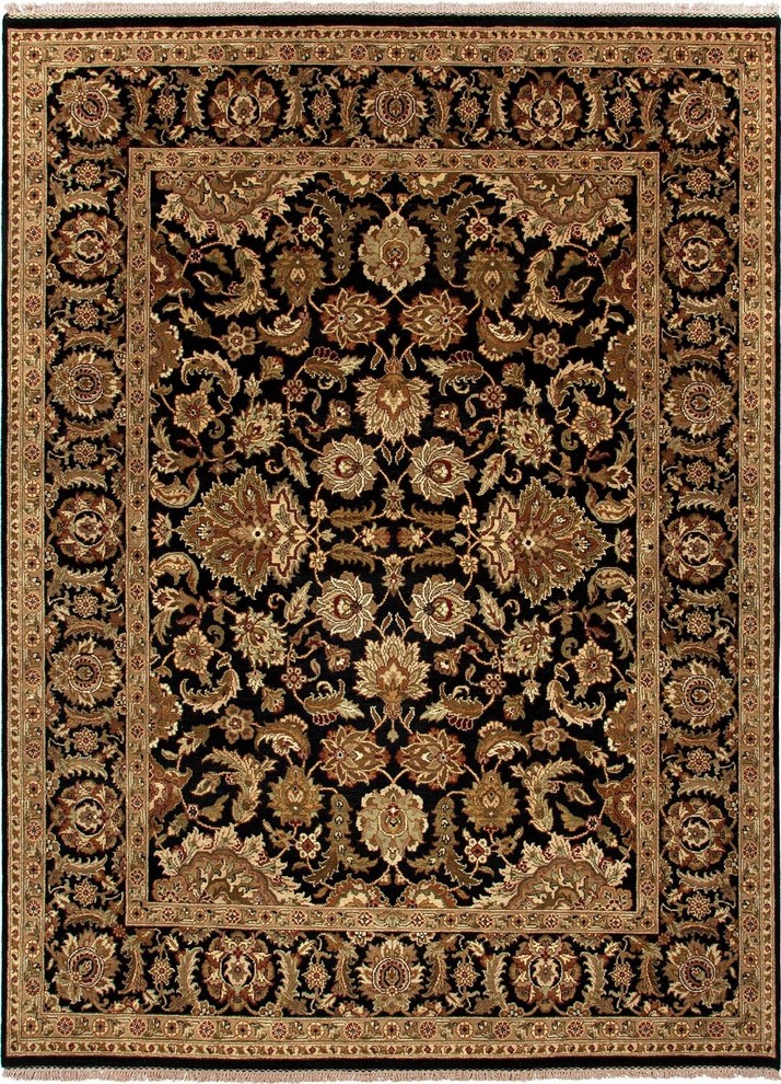 Hand-Knotted Oriental Pattern Wool Black/Tan Area  Rug, Black/Tan, 2x3, Taj