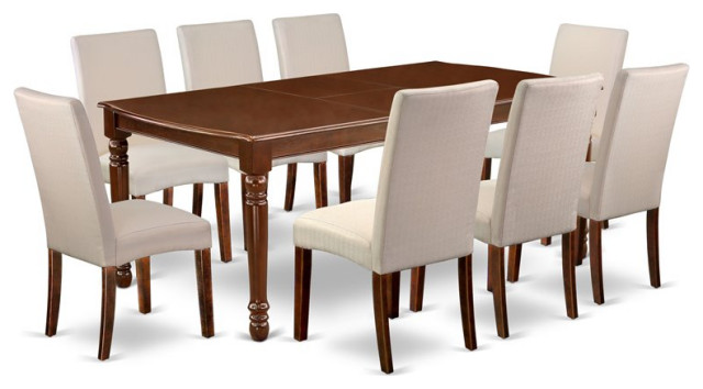East West Furniture Dover 9-piece Wood Dining Set in Mahogany/Cream