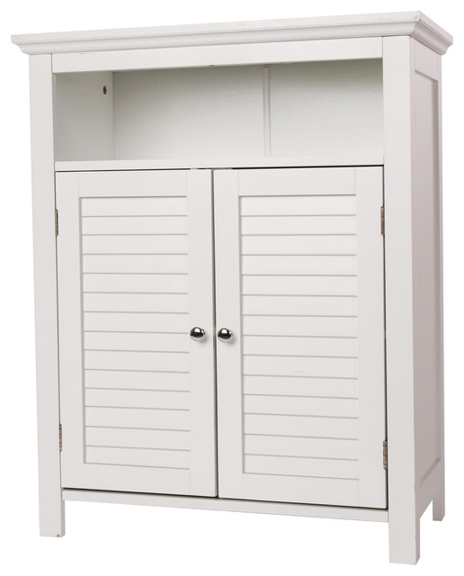 32"h wooden floor storage cabinet with 2 shutter-door, white