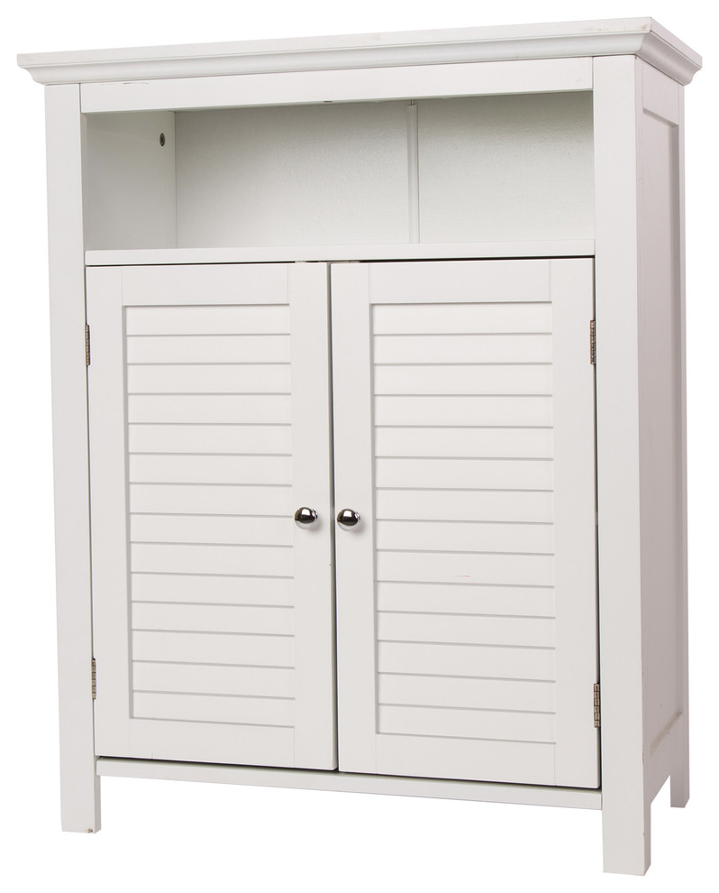 32 H Wooden Floor Storage Cabinet With 2 Shutter Door White
