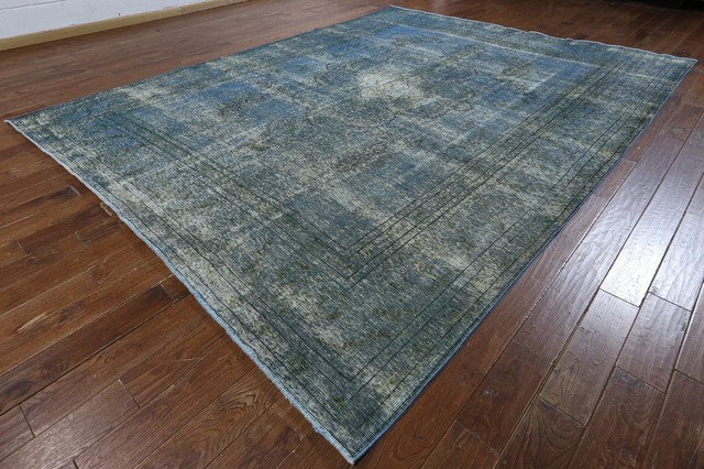 Unique Fl Blue Green Overdyed 10 X12 Hand Knotted Wool Area Fl Blue Green Overdyed 10 X12