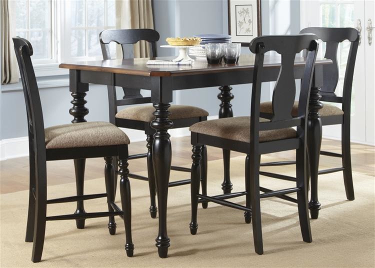 Liberty Furniture Abbey Court 5 Piece Gathering Table Set in Black and Cherry Fi