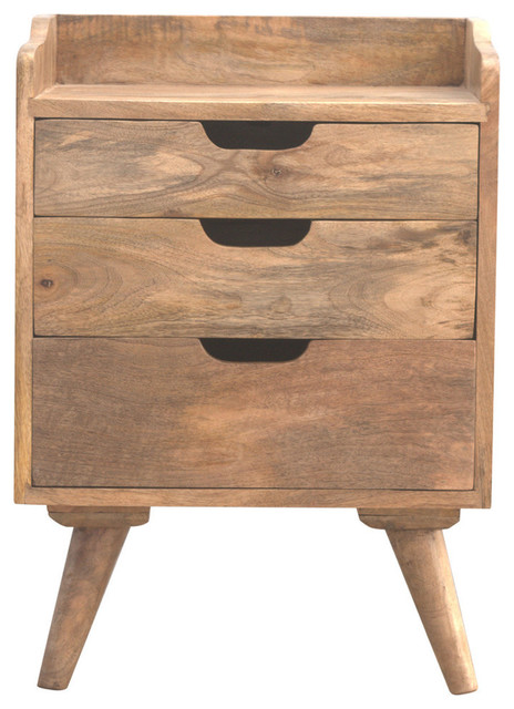 3-Drawer Bedside Table, Oak Finish Mango Wood