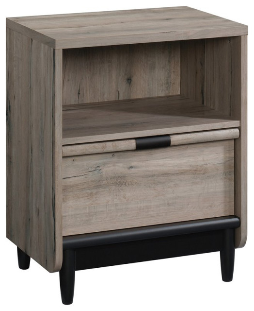 Sauder Linden Market Contemporary Wood Nightstand In Split Oak And Black Transitional Nightstands And Bedside Tables By Homesquare