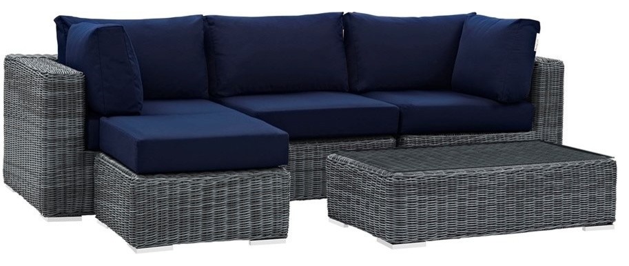 Modway Summon 5-Piece Outdoor Sectional Set, Canvas Navy