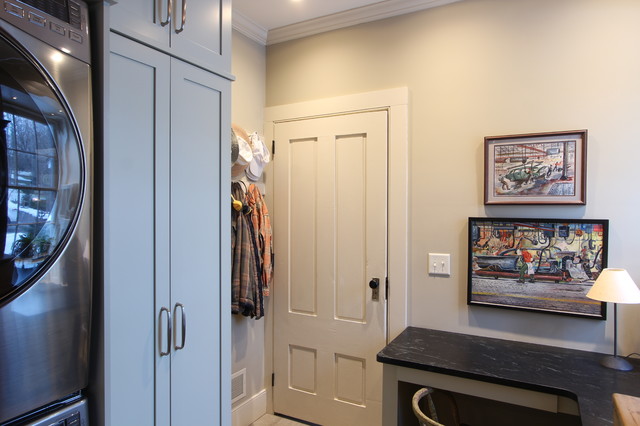 Hook Strip Hidden Behind Door In Hard Working Laundry Room