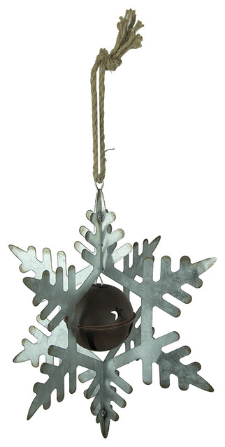 Rustic Metal 3d Hanging Snowflake And Bell Ornament Decoration