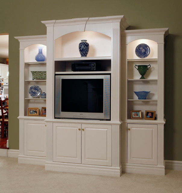 Entertainment center with decorative  shelving 