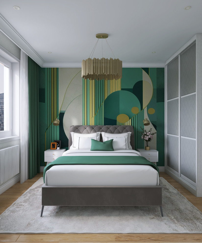 Проект яркой спальни для молодой пары