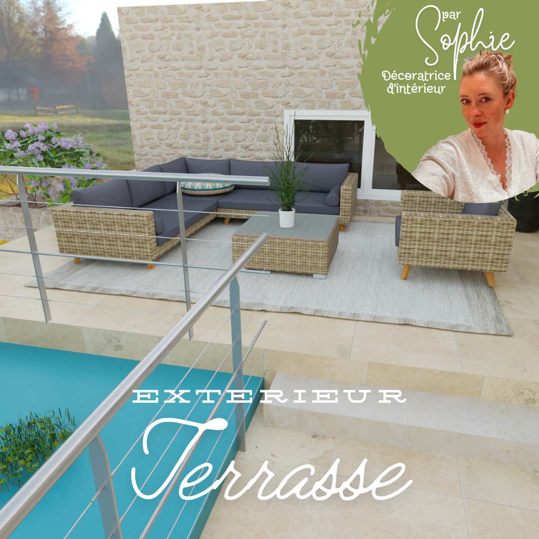 Terrasse extérieure par sophie monnet piscine bassin décoratrice d'intérieur puisaye yonne bourgogne france modélisation 3D