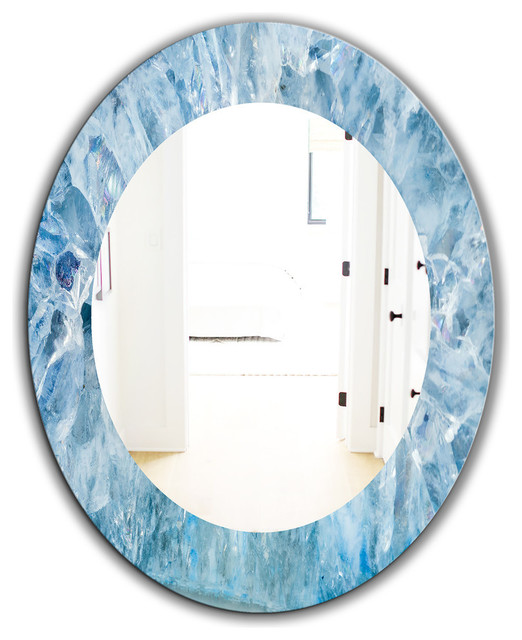 Geode Interior Light Blue Crystals Frameless Round Wall Mirror ...